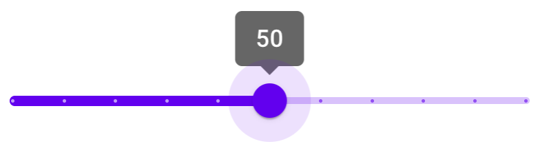 Discrete slider (with tick marks), with a value of 50